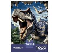 dinosaureses Puzzle À 1000 Morceaux Papier Épais T-Rex Mur de Rupture Puzzle Familial Passionnés Casse-tête Compatible Plateau Heures Divertissement Garanties 38x26cm/1000pcs