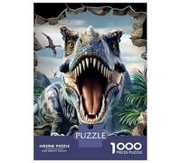 dinosaureses Set De 1000 Pièces Papier Recyclé T-Rex Mur de Rupture Puzzle Adulte Facile À Ranger Activité Lien Familial Casse-tête Engageant Heures Divertissement 52x38cm/1000pcs