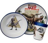 DINOSAURI Service de table réutilisable bicolore - Ensemble composé de 3 pièces : assiette, bol et gobelet avec base antidérapante - J U R A S S I C