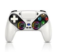 Dinosoo Manette sans fil RVB pour PS5/PC/mobile - Manette de jeu Bluetooth avec turbo, macro, double vibration, gyroscope 6 axes, prise audio 3,5 mm, haut-parleur intégré et batterie 1000 mAh - Blanc