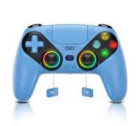 Dinosoo Manette sans fil RVB pour PS5/PlayStation 5 PC, contrôleur Bluetooth avec turbo, macro, vibration dynamique, contrôle de mouvement à 6 axes, prise audio 3,5 mm, batterie 1000 mAh, haut-parleur