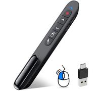 DINOSTRIKE Clicker de présentation USB-A et USB-C avec contrôle de la souris d'air, télécommande sans fil rechargeable, pointeur PPT RF 2,4 GZ, PowerPoint Clicker Slide Advancer pour Mac, ordinateur