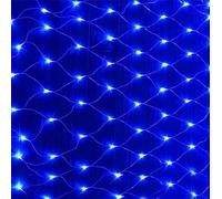 DINOWIN Guirlande Lumineuse Filet LED 2x3M 192LED Filet Lumineux Alimenté par Pile 8 Modes Imperméable rideau lumineux pour Noël Halloween Buissons Jardins Fete (Bleu)