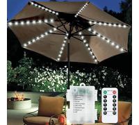 DINOWIN Lampes de parasol de jardin à batterie 104 LED étanche chaîne lumineuse 8 modes lumière parasol extérieur télécommande (Blanc)