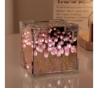 DINOWIN LED Cube Lampe Tulipe lampe Cube Tulipes Veilleuse avec Miroir Lampe Tulipe Miroir Cube Lampe Cube Tulipe DIY Terminé Veilleuse Tulipe pour décoration de maison (Pourpre)