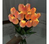 DINOWIN LED Veilleuse Fleur Tulipe artificielles Faux Tulipes Bouquet Lampe pour Mariage Fête Jardin Décoration (Rose + Blanc, 15 PCS)