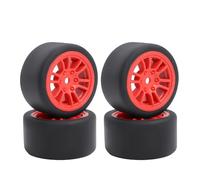 DINOWIN Lot de 4 pneus et jantes en caoutchouc pour voiture 1/24 Losi Micro-B et 1/28 Losi Micro-T WL-Toys 244016 Drift-RC Auto Pièces de rechange (Losi Micro-T rouge)