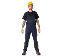 DINOZAVR Fortum Salopette De Travail Homme Avec Ceinture Élastique, Renforts CORDURA, 2 Poches Avant Et Poitrine, Poche Cargo, Renfort Genoux, Bretelles Élastiques, Salopette Homme Bleu foncé 54