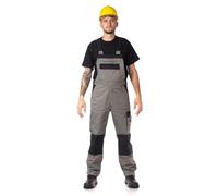 DINOZAVR Fortum Salopette De Travail Homme Avec Ceinture Élastique, Renforts CORDURA, 2 Poches Avant Et Poitrine, Poche Cargo, Renfort Genoux, Bretelles Élastiques, Salopette Homme Gris 58