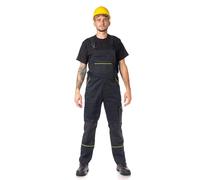 DINOZAVR Fortum Salopette De Travail Homme Avec Ceinture Élastique, Renforts CORDURA, 2 Poches Avant Et Poitrine, Poche Cargo, Renfort Genoux, Bretelles Élastiques, Salopette Homme Noir 54