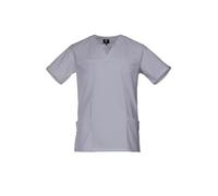 DINOZAVR Victor Blouse Medicale Homme Élasthanne Extensible V-Col Tenue Infirmiere Professionnelle avec Fentes Latérales Deux Poches Inférieures Manche Courte Gris XL