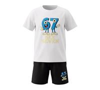 DINSAGE Ensemble 67 pour enfants (garçons et filles) - Tenue amusante inspirée du mème « 67 / Six Seven » : T-shirt + short - Ensemble d'été confortable