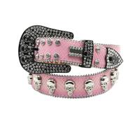 DINSOAVR Ceinture punk pour adulte en polyuréthane avec boucle de tête de mort, ceinture en polyuréthane pour fan de rock, résistante à l'usure réglable