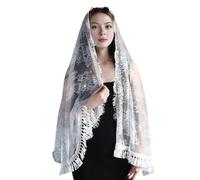 DINSOAVR Coiffe, voile manticlla vintage dentelle fleur châle espagnol pour chapelles catholiques voile de mariée musulmans vei de mariage