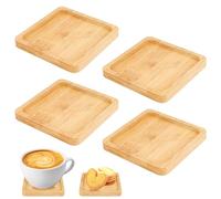 DINSONG 4 PCS Plateau en Bambou carré Soucoupes Bois de Rangement Plateau de Service en Bambou 9 * 8 * 1cm pour Fruits Steak, Nourriture, Pots, Plantes, Repas, Café, Pain, basse, table à manger
