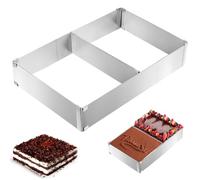 DINSONG Cadre de cuisson rectangulaire réglable en acier inoxydable - Moule à gâteau carré - Anneau de cuisson rectangulaire en continu - Pour la cuisson et la décoration de gâteaux