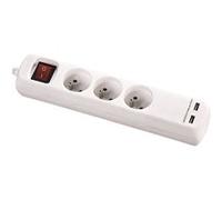 Dio - Bloc multiprise avec interrupteur 3 prises 2P+T et 2 prises USB 5V DC - 1,4m