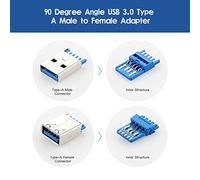 Dioche Adaptateur USB 3.0 à Angle Droit, Convertisseur en Forme de L, USB A Mâle à Femelle à 90 Degrés, Taux de Transfert de 5 Gbit/s, Idéal pour les Espaces Restreints, Rallonge et Coupleur de Type A