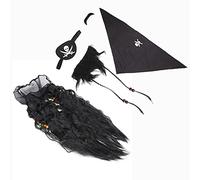 Dioche Beard Props Fake Ensemble de Fausse Barbe et Moustache de Pirate Noir avec Perruque et Foulard - Accessoires de Costume Autocollants et Réutilisables pour Halloween, Fêtes à Thème et