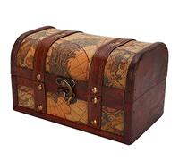 Dioche Boîte de Rangement en Bois Vintage Boîte en bois vintage, étui de rangement de bijoux, coffre au trésor fait à la main (carte)