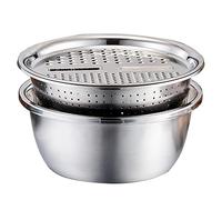 Dioche Broyeur d'évier de Cuisine 3 en 1, égouttoir Multifonctionnel, avec Couvercle, Trancheuse en Acier Inoxydable 304, Bol de Lavage et de Mélange de Pâte à Riz avec Passoire | 10/11 Pouces