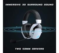 Dioche Casque de Jeu, Casque de Jeu Tri-Mode - Connexion Filaire Tri-Mode et BT 2,4 G, Pilote 50 Mm pour Un Son Immersif, Microphone Antibruit, Design Confortable avec LED Cool (Noir et Blanc)