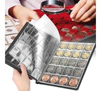Dioche Coin BookAlbum de Pièces de Monnaie 250 Pochettes - Livre de Collection de Pièces de Monnaie avec 10 Pages, Cadeau Parfait pour Les Collectionneurs, Matériau PU Durable en Rouge, Marron, Noir