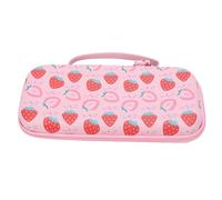 Dioche Console de Jeu Portable Étui de Protection pour Console de Jeu Portable pour 2, étui de Protection Rigide en EVA de Voyage , Joli Motif Fraise, Rose, avec bandoulière. (avec Sangle)