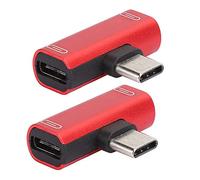 Dioche Double Répartiteur USBC 2PCS Type-C Converter Splitter - Double Adaptateur de Chargeur USB pour Casque 2 en 1 - Alliage d'aluminium - Compatible avec et Divers Appareils Type-C - Noir (Rouge)