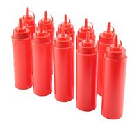 Dioche Ensemble de 720 Ml de 10 Bouteilles de Distributeur de Condiments en Plastique avec Buse étroite pour Sauce à l'huile de Vinaigre - Idéal pour la Cuisine et la Restauration (rouge)