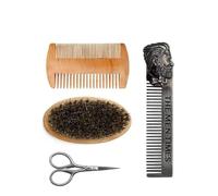Dioche Ensemble de Brosses à Barbe Kit de Toilettage Professionnel Peigne en Acier Inoxydable Ciseaux Crinière Brosse Ovale pour Hommes à la Maison Style Noir Marron 18 Cm