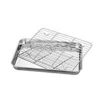 Dioche Ensemble de Plaques de Cuisson à Fond Plat en Acier Inoxydable avec Grille de Refroidissement en Maille - Plaque de Barbecue Carrée et Lèchefrite pour la Cuisson - Idéal pour la Maison et le