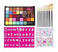 Dioche Ensemble Professionnel de Palette de Peinture pour le Visage à l'aquarelle de 40 Couleurs - Kit de Peinture Corporelle Sûr et Non Toxique avec 10 Pinceaux, 4 Pochoirs et 2 Autocollants de (2)
