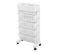 Dioche étagère à Livres sur roulettes Bibliothèque Mobile Blanche, Support de Rangement en Plastique Amovible à 5 Niveaux, Solution de Rangement Idéale pour Les Salles d'étude à Domicile. (5 Couches)