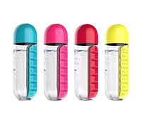 Dioche Étui à Médicaments Portable, Bouteille d'eau de 600 ML avec Organisateur de Boîte à Pilules - 2 en 1, Planificateur Portable de 7 Jours, étui à Médicaments de Voyage (Yellow)