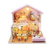 Dioche Kit de Maison de Poupée en Bois Bricolage avec Lumière LED, Musique, Modèle de Maison de Poupée Miniature pour Décoration de la, Cadeau, Jouet en Bois Fait à la Main pour