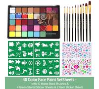 Dioche Kit de Peinture pour le Visage Ensemble Professionnel de Palette de Peinture pour le Visage à l'aquarelle de 40 Couleurs - Kit de Corporelle Sûr et Non Toxique avec 10 Pinceaux, 4 Pochoirs (1)