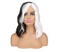 Dioche Perruque Noire et Blanche de qualité Supérieure - Perruques Synthétiques Courtes Ondulées pour Femme, Parfaites pour Halloween, le Cosplay et les costumes. (long)