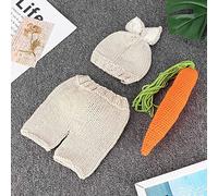 Dioche Prophes de Photographie Infantile Sucts de Lapin - Adorables Vêtements de Photo Nouveau-nés avec Chapeau de Lapin et Poupée de Carotte - Costume de bébé en Laine Douce pour des Photos