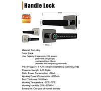 Dioche Serrure de Porte à Empreintes Digitales Serrure de Porte Intelligente à Empreintes Digitales avec Poignée - Entrée sans clé 4 en 1, Contrôle par Application, 100 et 50 Codes d'accès,