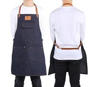 Dioche Tabliers de Cuisine Etanche de Cuisine Unisexe, Tablier à Bavette en Denim avec Lanière de Cuir Baker Bartender Bbq Chef Tablier de Cuisine Serveuse avec Poche