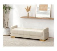 Diodceraic Banc Ottoman Extra Long en Simili Cuir, Banc Rembourré pour Pied De Lit avec Sac De Rangement Caché pour Chambre, Entrée, Repose-Pieds De Salon(Off-White,180cm)
