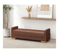 Diodceraic Banc Ottoman Extra Long en Simili Cuir, Banc Rembourré pour Pied De Lit avec Sac De Rangement Caché pour Chambre, Entrée, Repose-Pieds De Salon(Coffee,180cm)