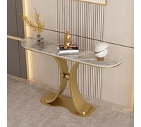 Diodceraic Console Demi-Lune en Fer et Pierre avec Dalle de Roche, Table d'appoint en Pierre Demi-Lune Murale, Table de Porche Style Italien(Gold D,120x30x80cm)