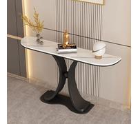 Diodceraic Console Demi-Lune en Fer et Pierre avec Dalle de Roche, Table d'appoint en Pierre Demi-Lune Murale, Table de Porche Style Italien(Black B,100x30x80cm)