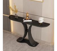 Diodceraic Console Demi-Lune en Fer et Pierre avec Dalle de Roche, Table d'appoint en Pierre Demi-Lune Murale, Table de Porche Style Italien(Black C,150x30x80cm)