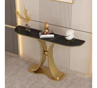 Diodceraic Console Demi-Lune en Fer et Pierre avec Dalle de Roche, Table d'appoint en Pierre Demi-Lune Murale, Table de Porche Style Italien(Gold C,100x30x80cm)