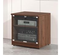 Diodceraic Meuble Média pour Équipement Audiovisuel - Armoire Stéréo avec Portes en Verre Trempé, Gestion des Câbles et Étagères Réglables, pour Chaînes Hi-FI et Composants(Walnut,60cm/23.6in)