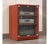Diodceraic Meuble Média pour Équipement Audiovisuel - Armoire Stéréo avec Portes en Verre Trempé, Gestion des Câbles et Étagères Réglables, pour Chaînes Hi-FI et Composants(Red,80cm/31.5in)