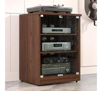Diodceraic Meuble Média pour Équipement Audiovisuel - Armoire Stéréo avec Portes en Verre Trempé, Gestion des Câbles et Étagères Réglables, pour Chaînes Hi-FI et Composants(Walnut,80cm/31.5in)